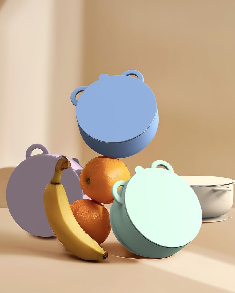 Bakpoco Baby Suction Bowls with Lids 4-Pack, 2-in-1 Stainless Steel 304 Toddler Bowl & Removable Silicone Suction Kids Bowl Plate Set Non Toxic Snack Dishes for Self-Feeding, Twilight Meadow - Image 5